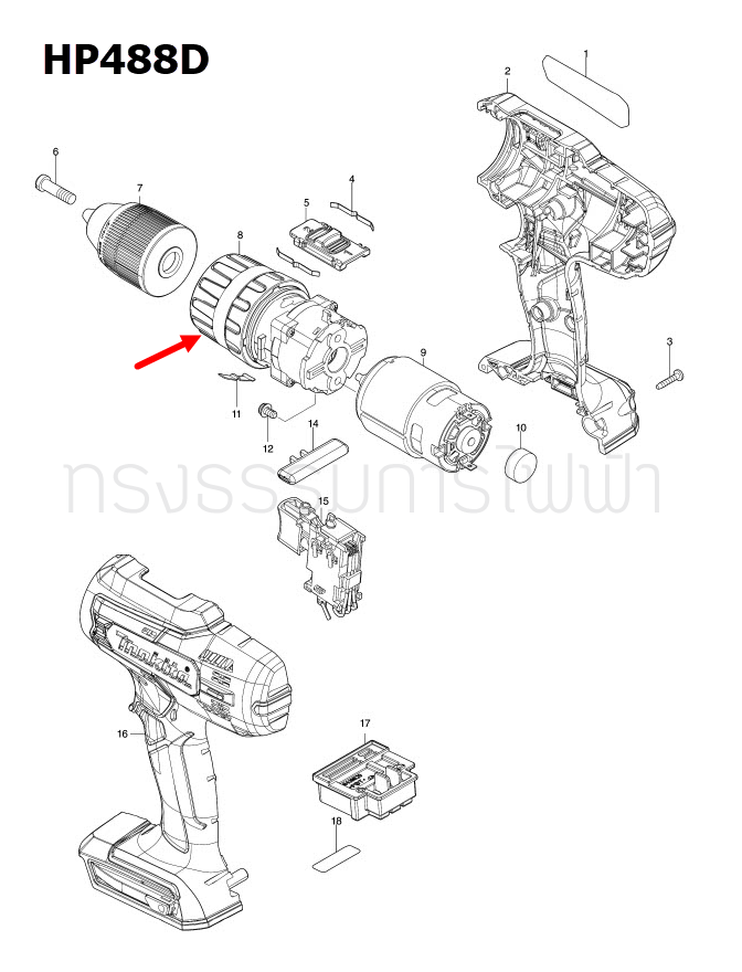 GEAR ASSEMBLY สว่านไร้สาย Makita มากีต้า HP488, HP488D Pn.127732-5 (แท้) ##