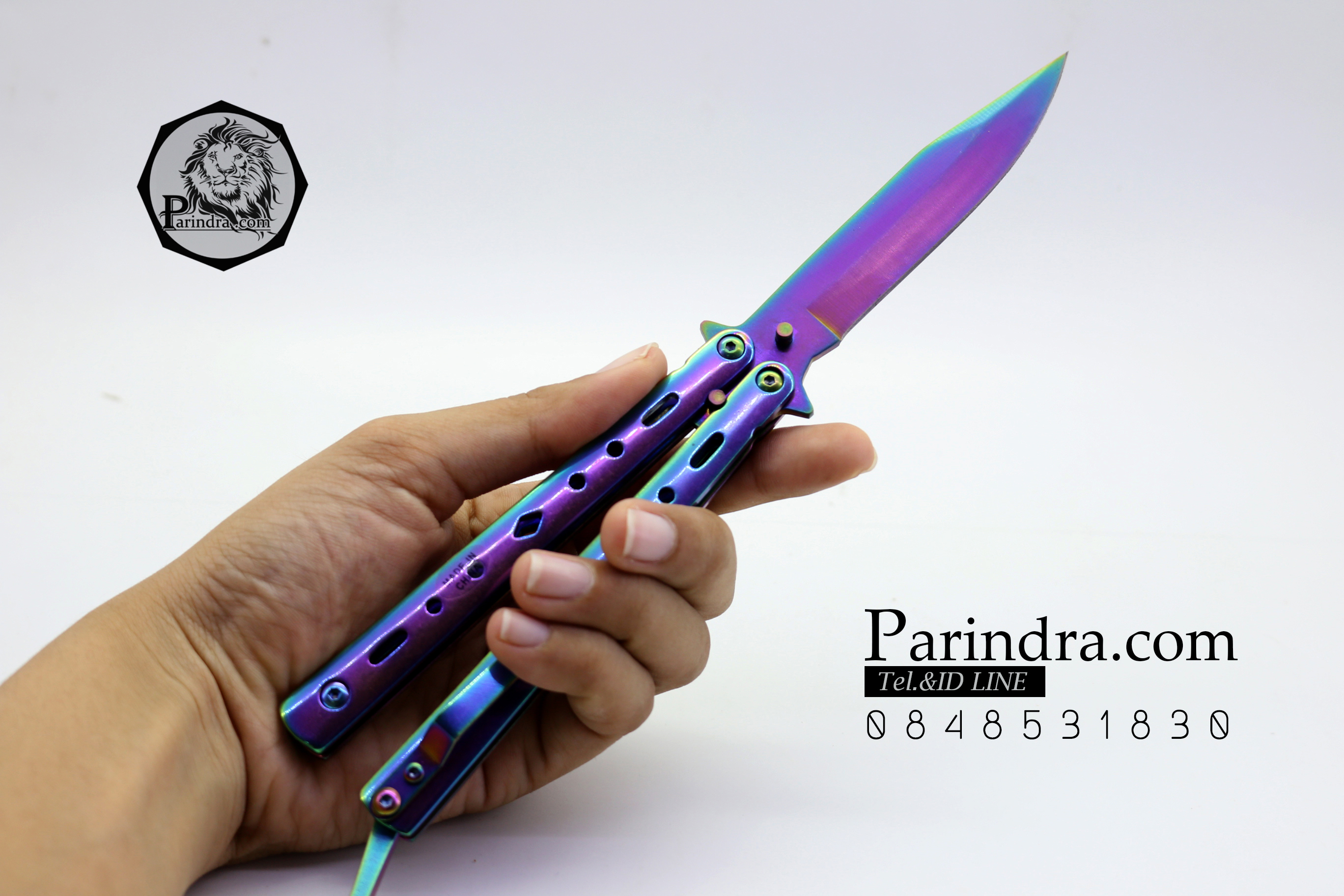 มีดบาลีซอง Balisong มีดควง มีดปีกผีเสื้อ สีรุ้งอะโนไดซ์ ขนาด 9 นิ้ว BLA005