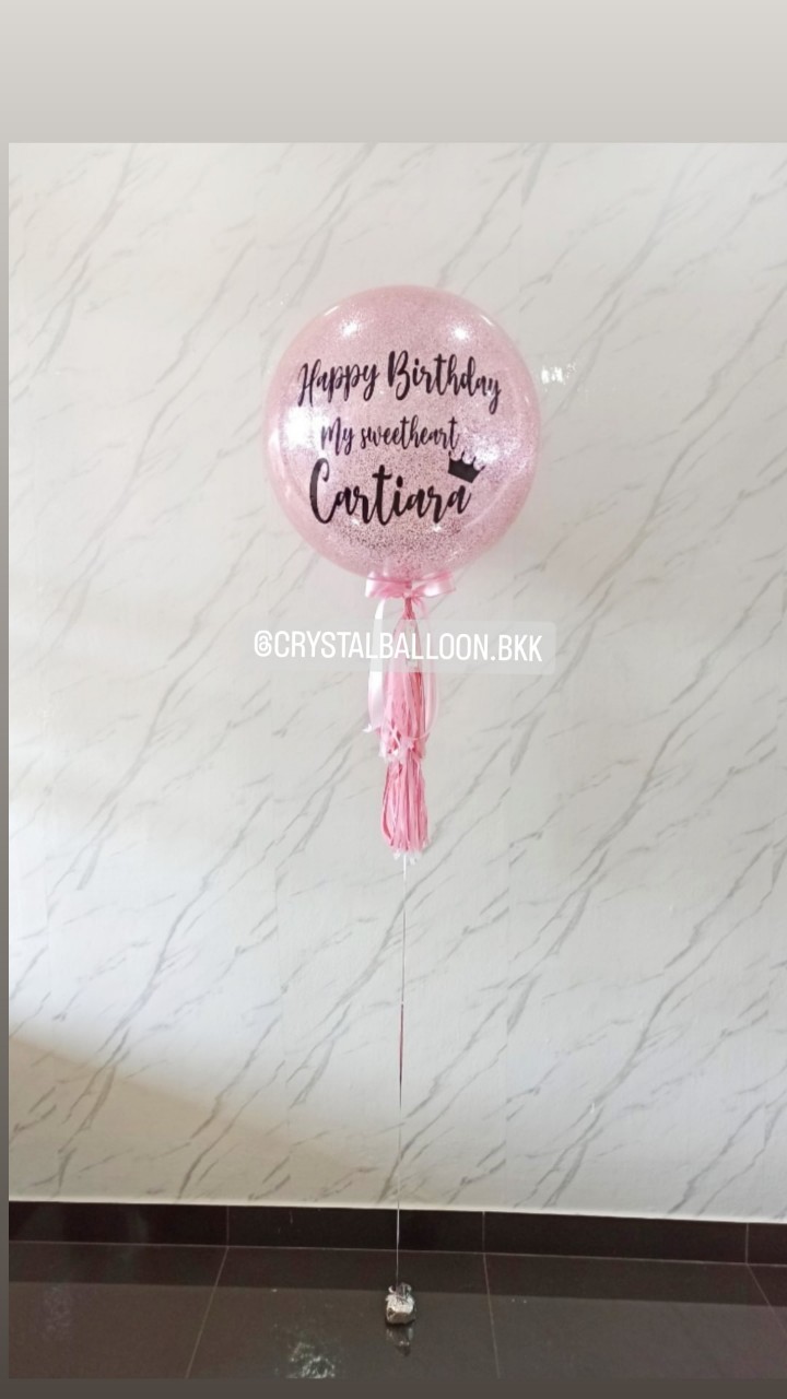 ลูกโป่ง วันเกิดเด็ก Bubble ขนาด 24" กลิตเตอร์สีชมพู พร้อมตกแต่ง สามารถเปลี่ยนสีลูกโป่ง/เปลี่ยนข้อความ/เปลี่ยนขนาดได้