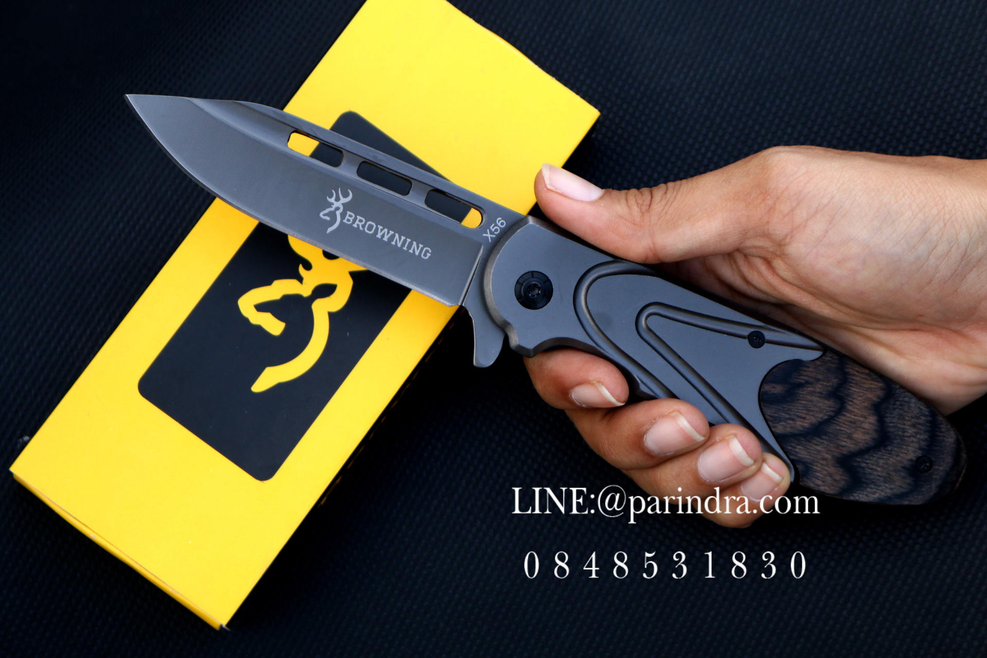 มีดพับ Browning รุ่น X56 ขนาด 8.7 นิ้ว ด้ามกึ่งไม้กึ่งโลหะ แข็งแรง (OEM)