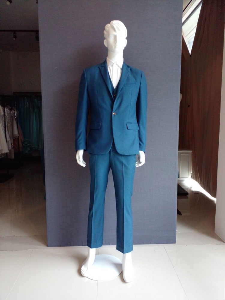พร้อมเช่า ชุดสูทชาย สีฟ้าน้ำทะเล (พร้อมเสื้อกั๊ก)