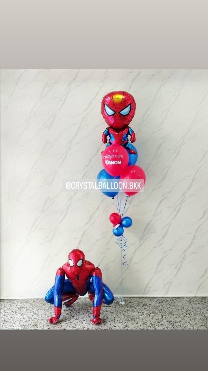 ลูกโป่ง เยี่ยมไข้ ช่อลูกโป่งฟอยล์ Spider Man ช่อ 5 ลูก 1 ช่อ พร้อม ฟอยล์ Spider Man 4D Theme สีน้ำเงิน-แดง พร้อมตกแต่ง สามารถเปลี่ยนสีลูกโป่ง/เปลี่ยนข้อความ/เปลี่ยนฟอยล์ตกแต่งได้