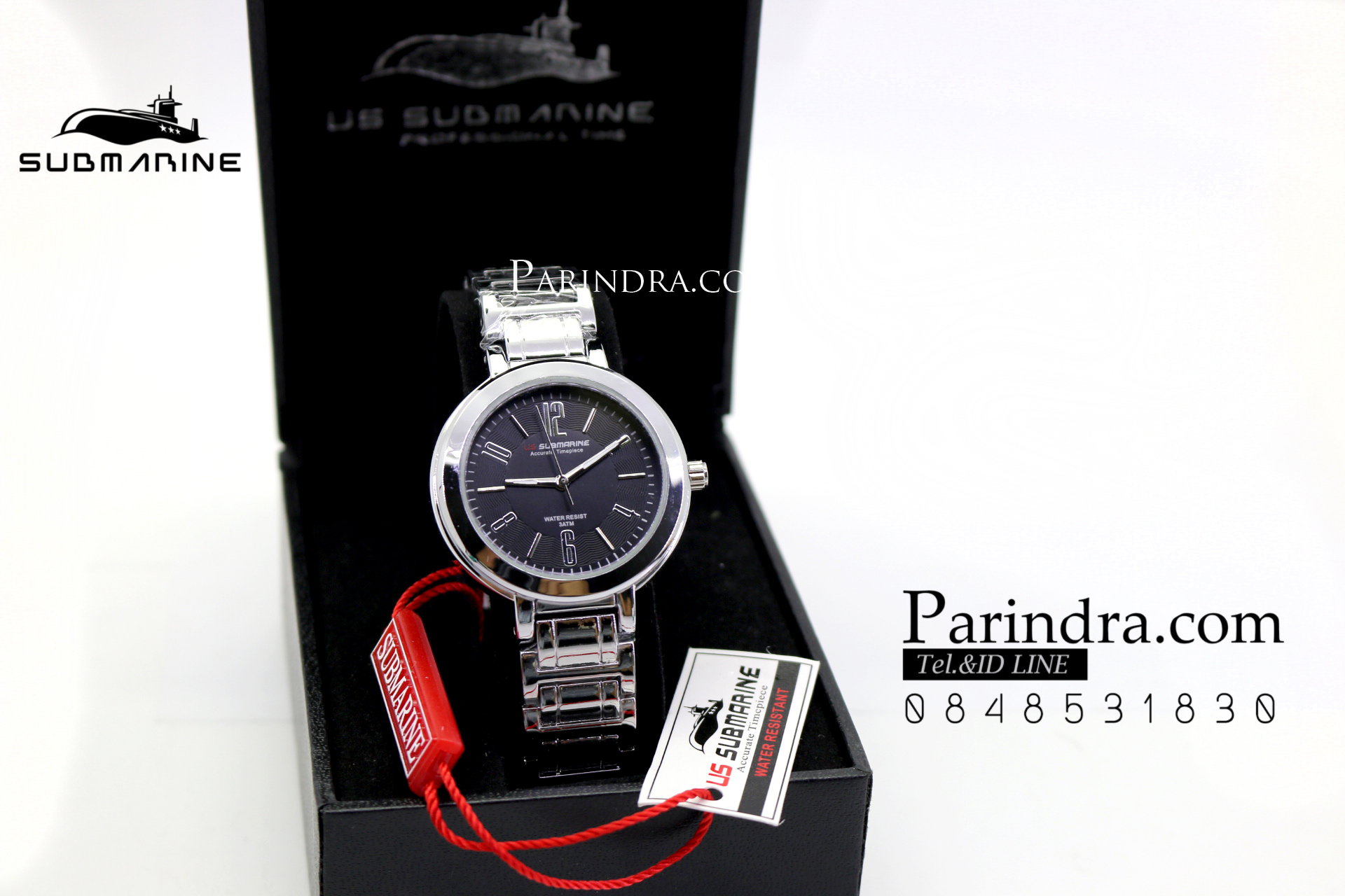 นาฬิกา US submarine รุ่น J123L สายสแตนเลสีเงิน หน้าปัดสีดำตัวเลขสีเงิน
