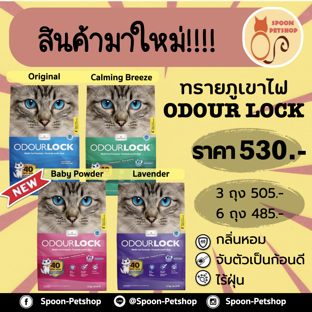 (ราคาส่ง 6ถุง) ทรายแมว Odour Lock ทรายภูเขาไฟ ประหยัดกว่าทรายเบนโทไนต์ จับตัวเป็นก้อนดี รวดเร็ว และไม่มีฝุ่น มี 4 กลิ่น