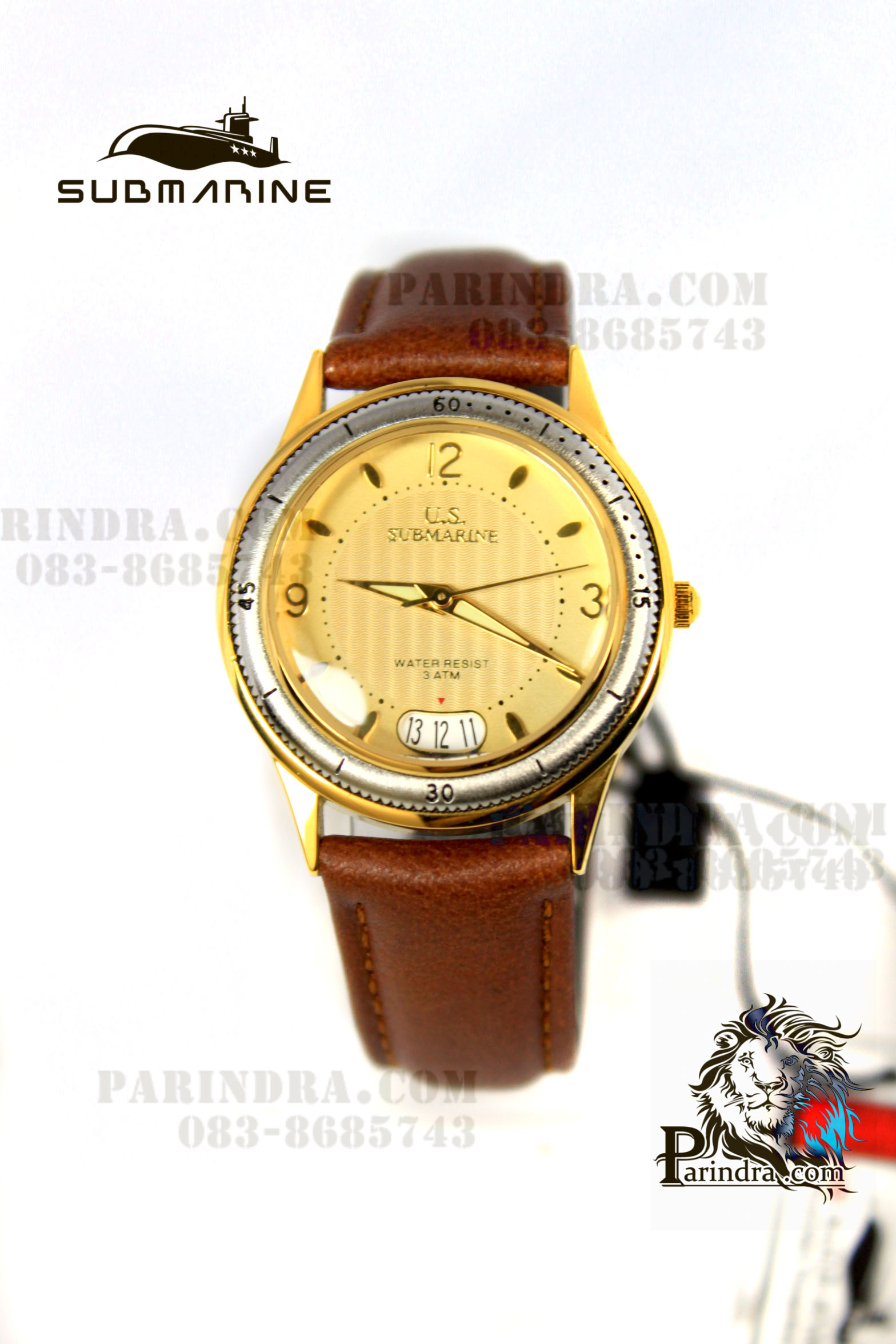 นาฬิกา US submarine รุ่น J093MD สายหนังสีน้ำตาลหน้าปัดสีทองอ่อน หนังนุ่มมากๆ Japan Movement ของแท้ 100%
