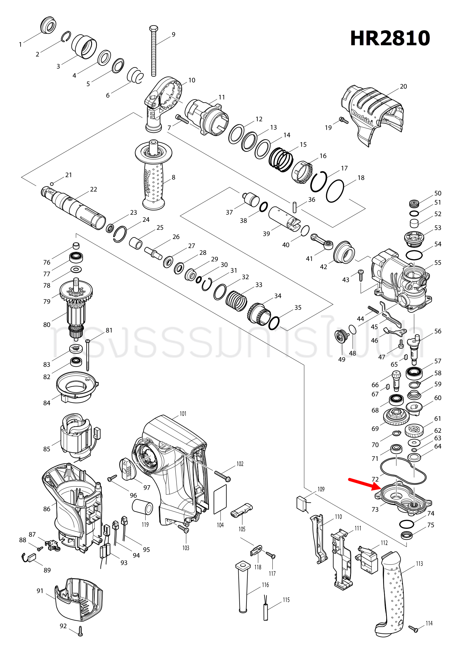 GEAR HOUSING COMPLETE สว่านโรตารี่ Makita มากีต้า HR2810 [#73] Pn.158287-9 (แท้) ##