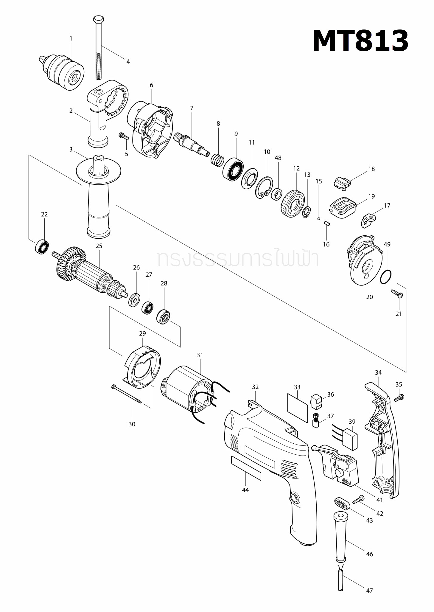 STRAIN RELIEF Maktec มาคเทค, Makita มากีต้า MT650 [#19], MT651 [#25], MT813 [#43], MT910 [#36], M1100, M1100KX1B, VC3210L [#35], M3600, M3600B [#38], 4327, 4329 [#54], M4101B, M6002, M6002B [#20], M6500, M6500B Pn.687124-5 (แท้) ##
