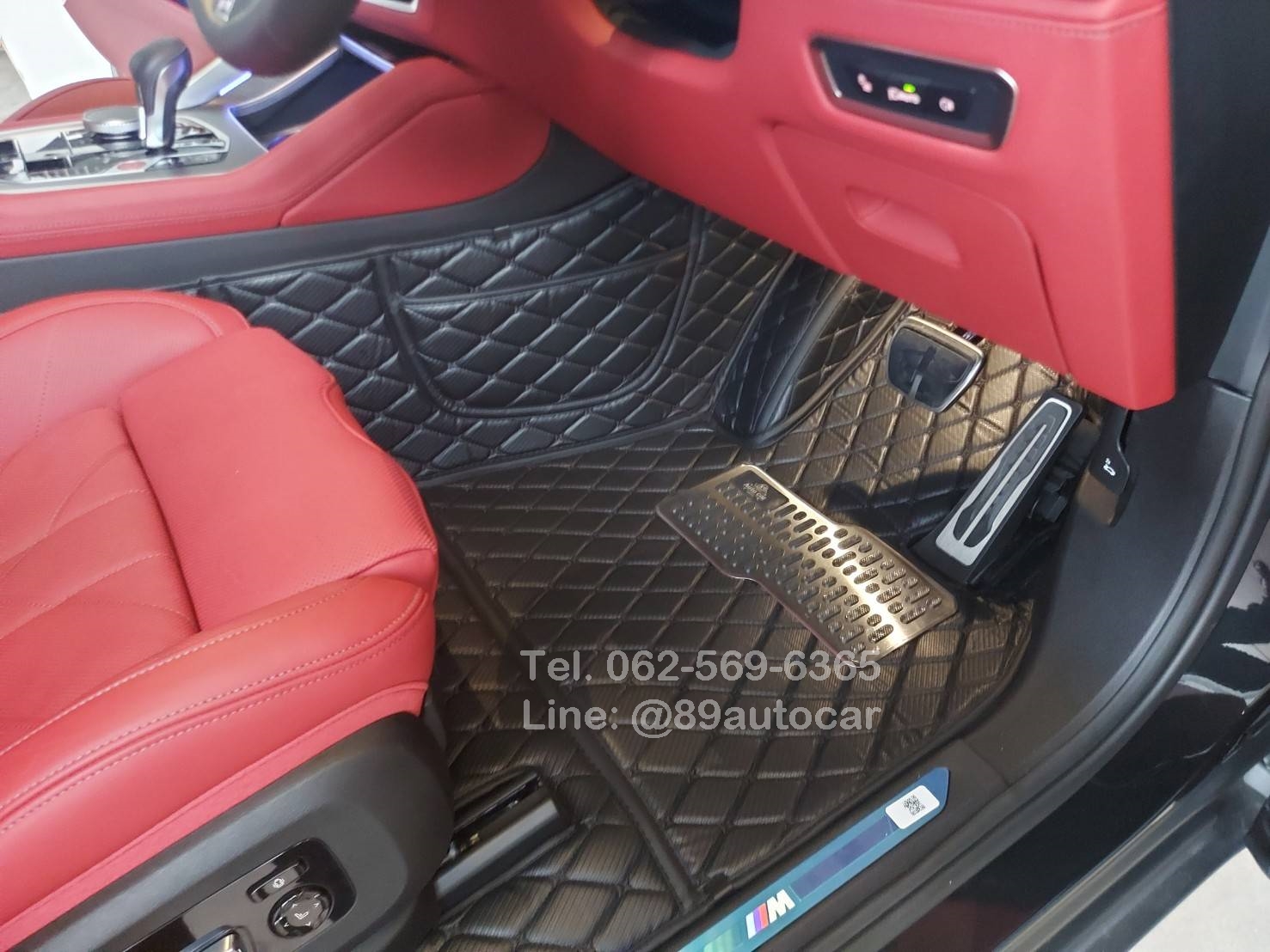 พรมรถยนต์ BMW XM G09 ปูพรม6D สีดำด้ายดำ ลายเคฟล่า + ท้าย