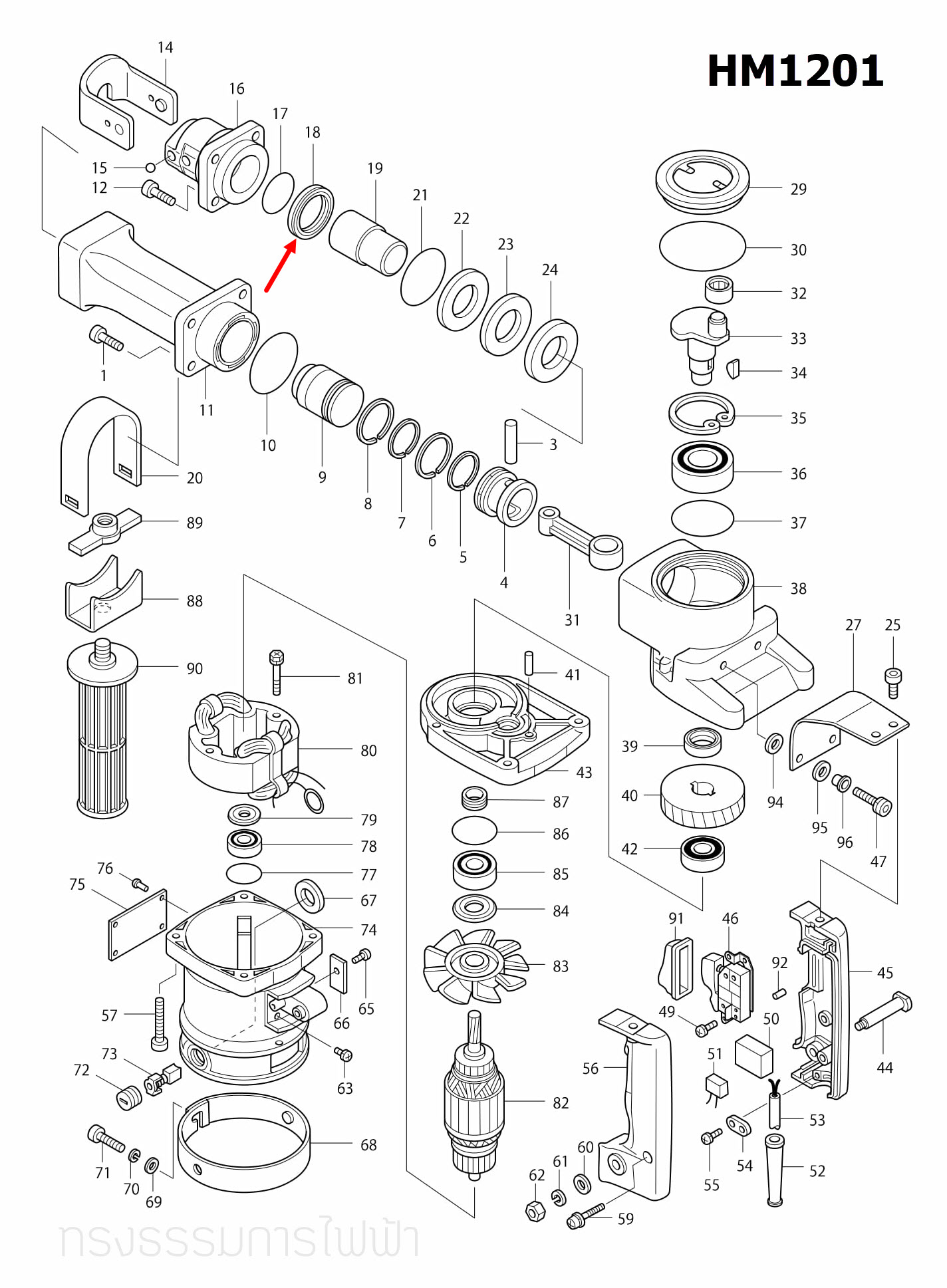 ยางแหวน X-Ring สกัด เจาะพื้น Makita HM1201 [#18] Pn.213472-2 (แท้) ##(*)