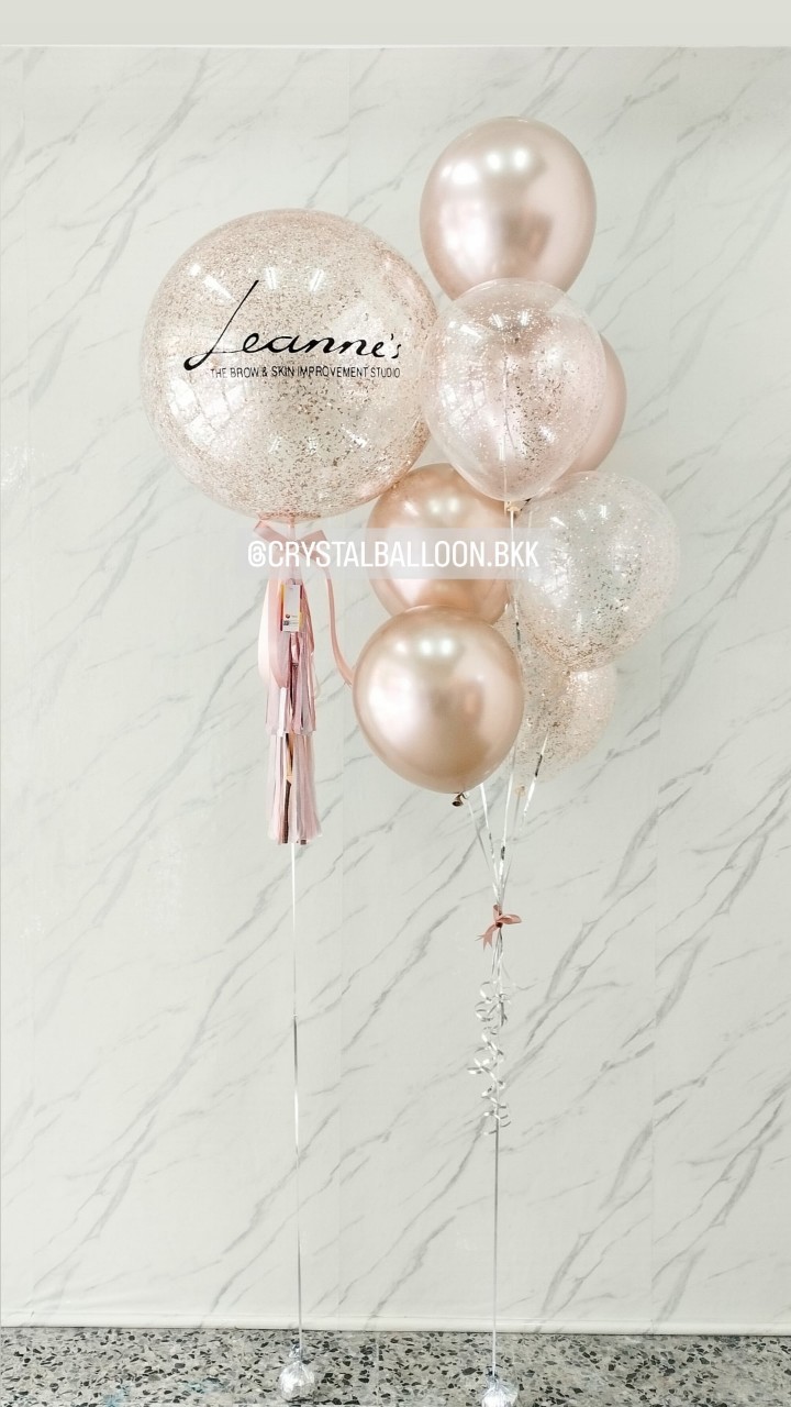 ลูกโป่ง เปิดงาน Bubble ขนาด 24" กลิตเตอร์สีเเชมเปญ พร้อม ช่อลูกโป่ง ช่อ 7 ลูก 1 ช่อ พร้อมตกเเต่ง สามารถเปลี่ยนสีลูกโป่ง/เปลี่ยนขนาด/เปลี่ยนข้อความได้