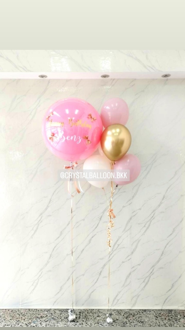 ลูกโป่ง วันเกิด ลูกโป่งยาง ขนาด 24" สี Pink Korea 1 ลูก พร้อม ประดับ โบว์จิ๋ว 4 ชิ้น,ช่อลูกโป่ง ช่อ 5 ลูก 1 ช่อ พร้อมตกแต่ง สามารถเปลี่ยนสีลูกโป่ง/เปลี่ยนข้อความ/เปลี่ยนขนาดได้