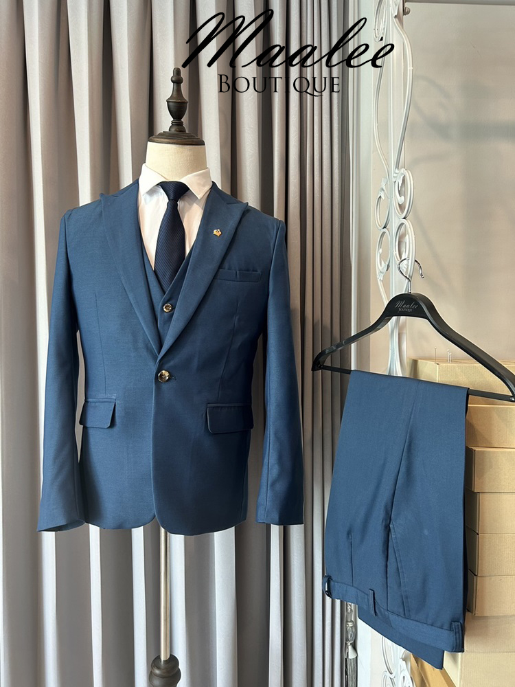 พร้อมเช่า ชุดสูทชาย สีฟ้าน้ำทะเล (พร้อมเสื้อกั๊ก)