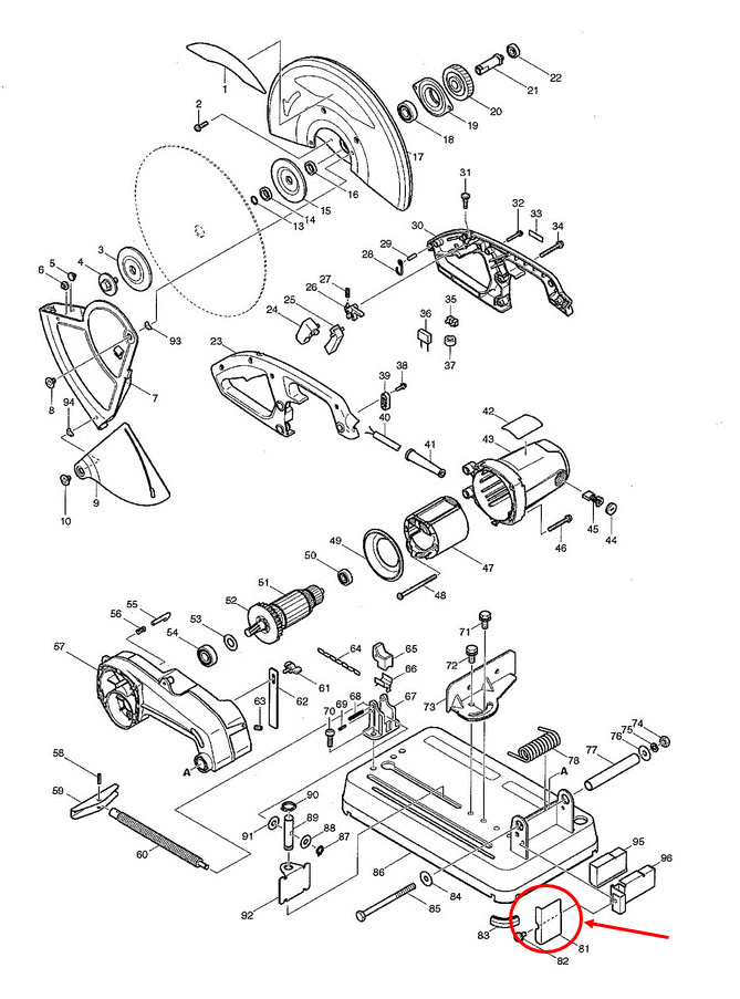 SPARK GUARD แท่นตัด Maktec มาคเทค MT240, MT241, MT243, M2401 [#81] Pn.345313-5 (แท้) ##(**)