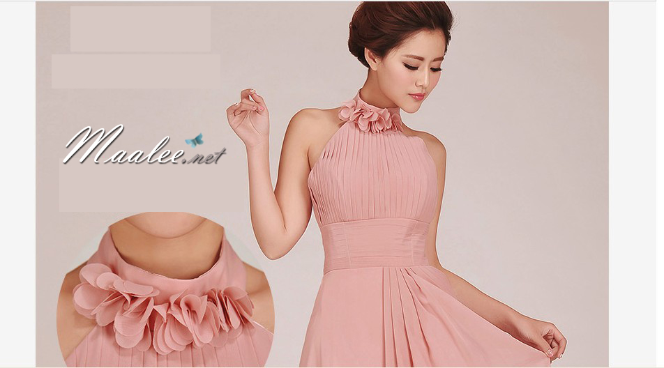 พร้อมส่ง ชุดราตรียาว สีชมพู Nude ชุดเพื่อนเจ้าสาว Nude-002D