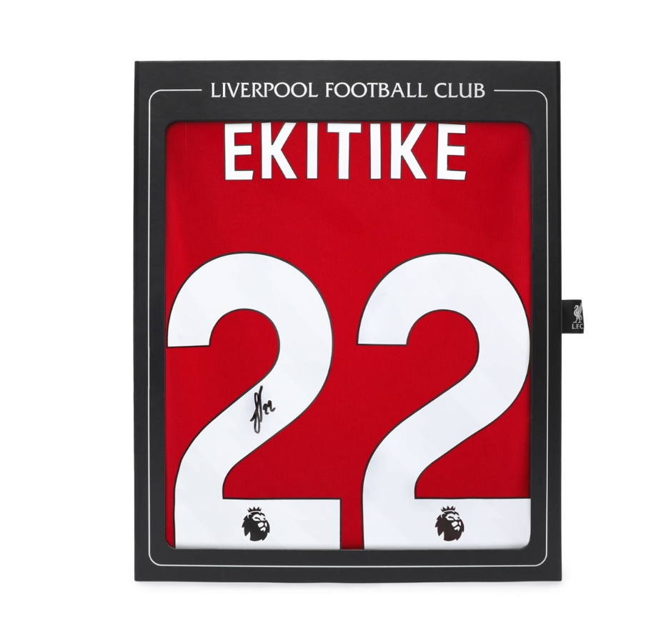 เสื้อลิเวอร์พูล 2025 2026 ลายเซ็นต์ Ekitike 22 อาร์มทองแชมป์พรีเมียร์ลีก มีใบรับรองลายเซ็นต์มือของแท้ ในกล่อง