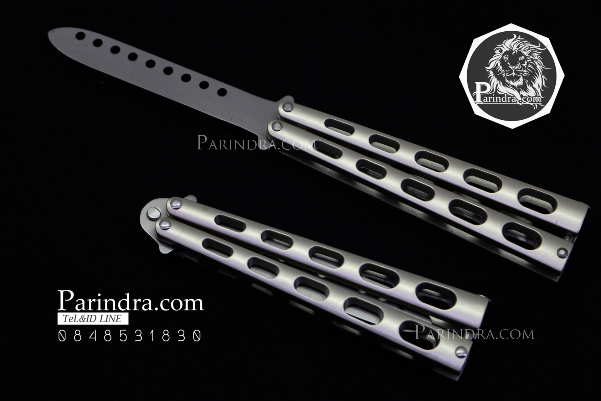 มีดบาลีซอง Balisong มีดควง มีดปีกผีเสื้อ ไม่มีคม สำหรับการฝึกควง สีเงินไทเทเนี่ยม ขนาด 9 นิ้ว BLA012