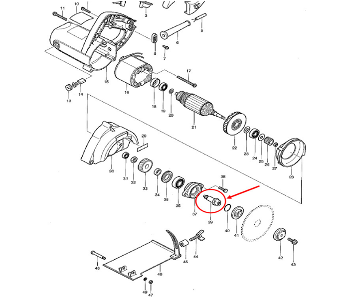 แกนเฟือง, แกนจับใบ เครื่องตัดคอนกรีต Maktec MT410 [#39]1, MT412 [#36] Pn.324221-3 (แท้) ##