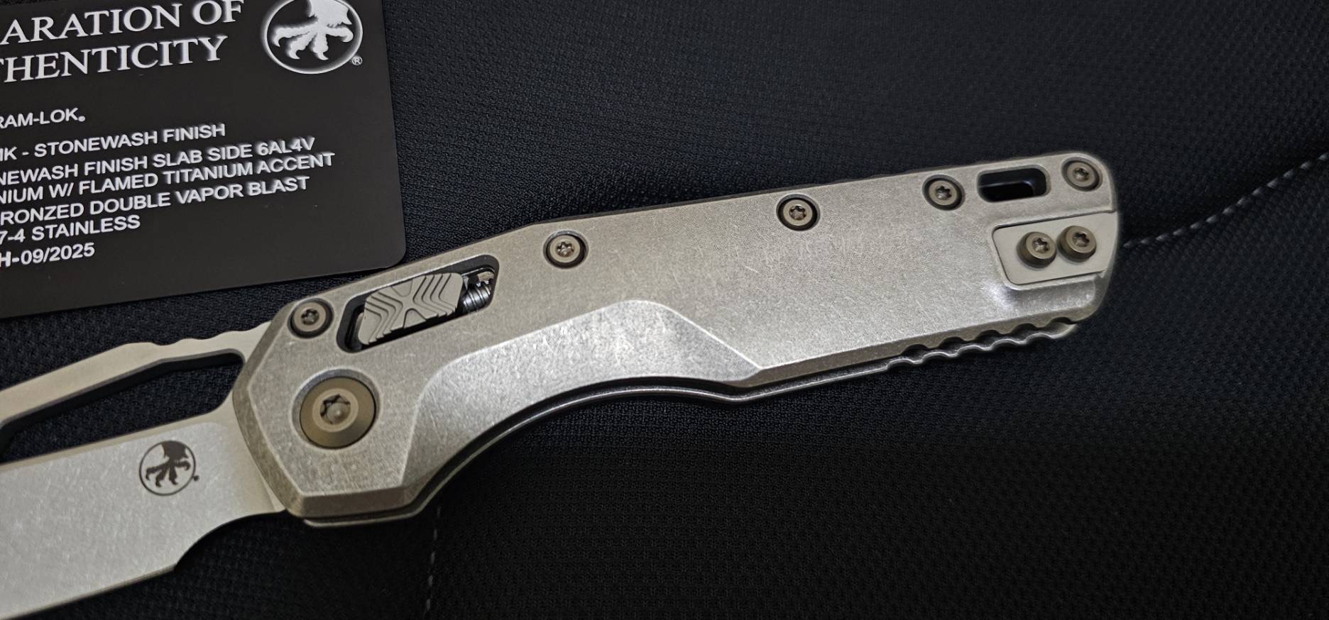 Microtech Marfione Select MSI RAM LOK Titanium Handles w/ Double Vapor Blast & Flamed Accents & Stonewash M390MK