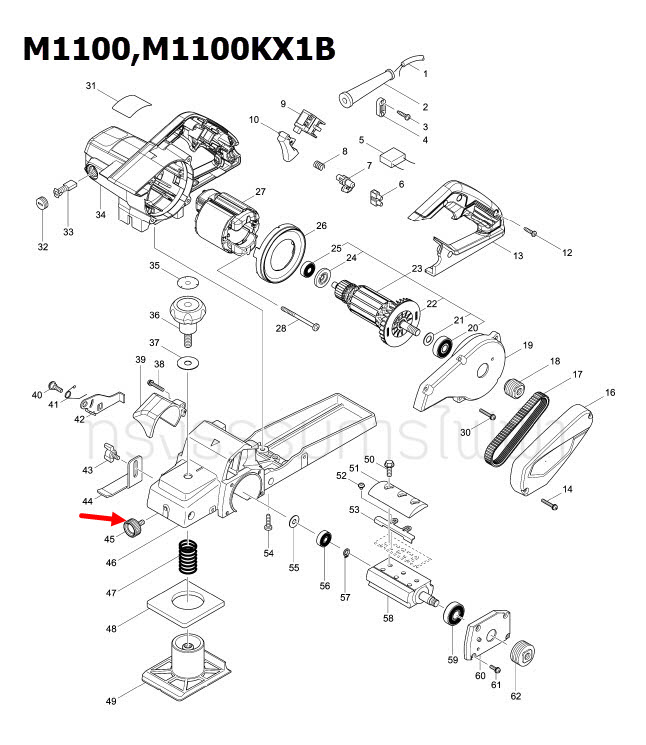 THUMB SCREW M6X13 กบไสไม้ มาคเทค Maktec, Makita มากีต้า MT110, M1100, M1100KX1B [#45 ] Pn.265767-9 (แท้) ##