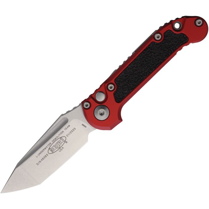 MICROTECH LUDT AUTOMATIC RED/GRIP INLAY TANTO STONEWASH