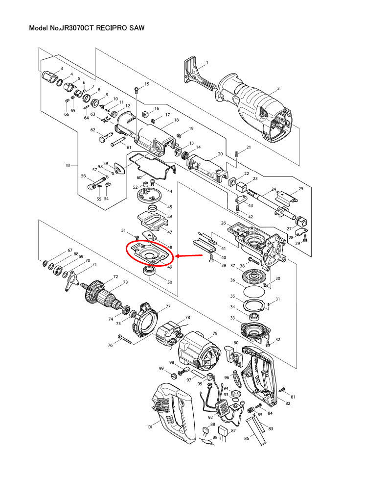 GUIDE PLATE เลื่อยชักไฟฟ้า มากีต้า Makita JR3070CT [#49] Pn.345489-8 (แท้) ##(*)
