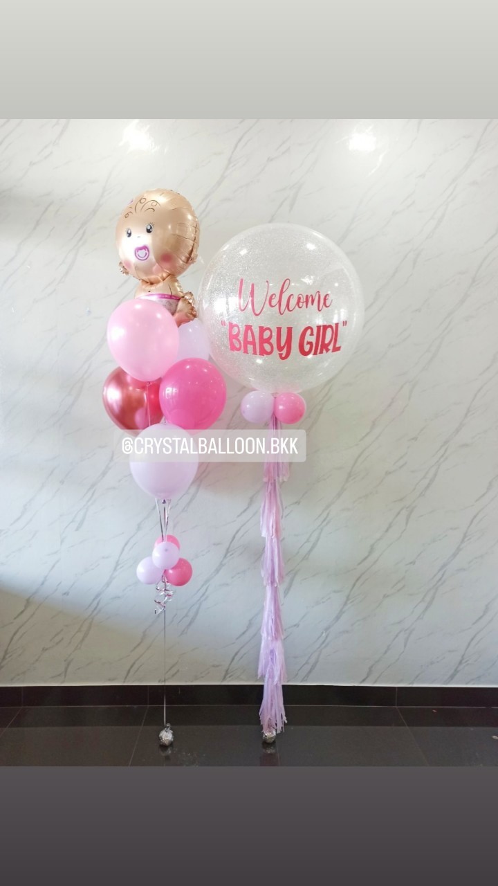 ลูกโป่ง Welcome Baby Bubble ขนาด 36" กลิตเตอร์สีขาวมุก พร้อม ช่อลูกโป่งฟอยล์เด็ก ช่อ 7 ลูก 1 ช่อ พร้อมตกแต่ง สามารถเปลี่ยนสีลูกโป่ง/เปลี่ยนข้อความ/เปลี่ยนขนาด/เปลี่ยนฟอยล์ตกแต่งได้