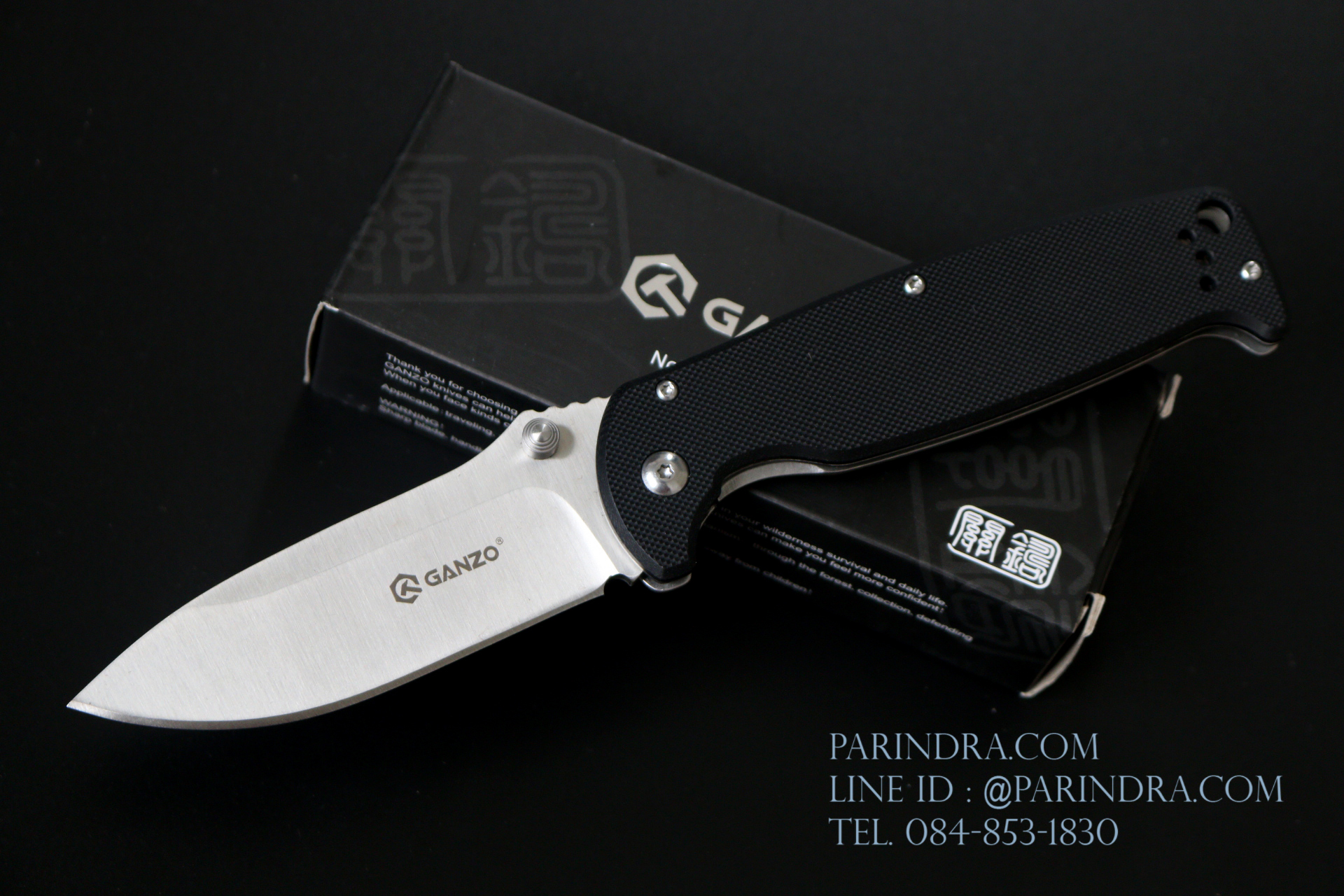 มีดพับ Ganzo กานโซ่ รุ่น G-742-1-BK ด้ามสีดำสนิท และอีกด้านเป็นโลหะ ของแท้ 100%