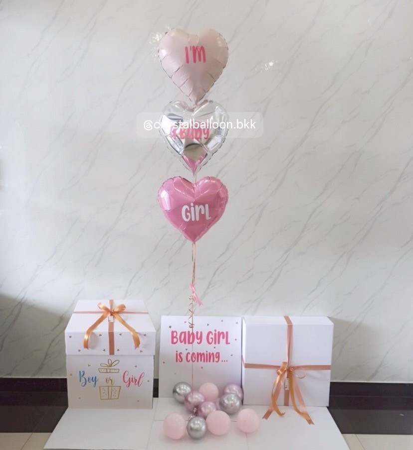 Gender Reveal Surprise Box กล่องเซอร์ไพรส์ทายเพศ พร้อม ฟอยล์หัวใจ 18" 3 ชิ้น พร้อมตกเเต่ง สามารถใส่รูปได้ 2 ใบ สามารถเปลี่ยนสีลูกโป่ง/เปลี่ยนข้อความ/เปลี่ยนสีฟอยล์ตกเเต่งได้