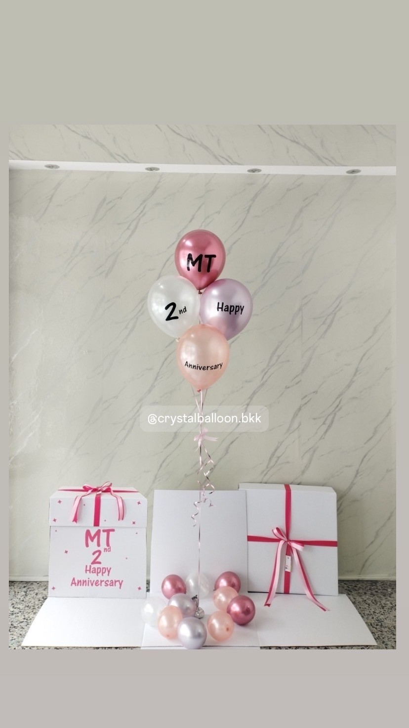Happy Birthday Surprised Box กล่องเซอร์ไพรส์วันเกิด พร้อม ลูกโป่ง 4 ลูก พร้อมตกเเต่ง สามารถใส่รูปได้ 2 ใบ สามารถเปลี่ยนสีลูกโป่ง/เปลี่ยนสีข้อความได้