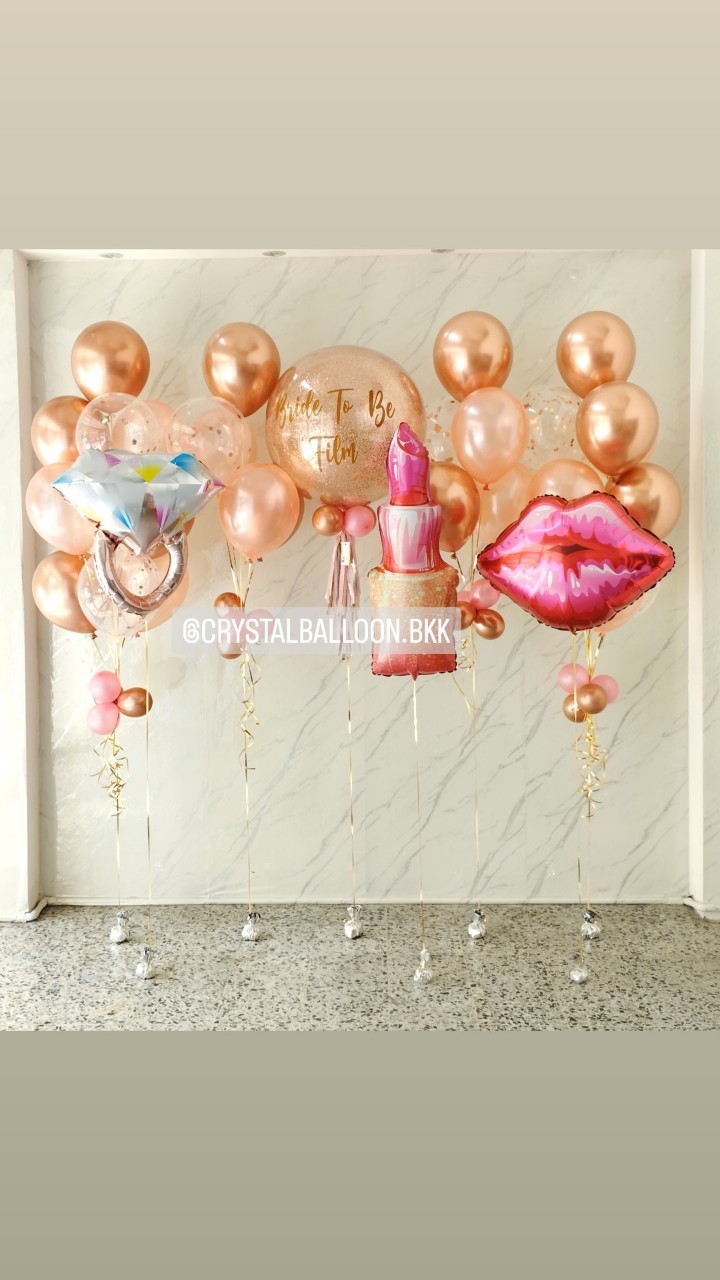 ลูกโป่ง Bride To Be Bubble ขนาด 24" กลิตเตอร์สีโรสโกล พร้อม ช่อลูกโป่ง ช่อ 10 ลูก 2 ช่อ,ช่อลูกโป่ง ช่อ 5 ลูก 2 ช่อ,ฟอยล์ตกแต่ง 3 ชิ้น พร้อมตกแต่ง สามารถเปลี่ยนสีลูกโป่ง/เปลี่ยนข้อความ/เปลี่ยนขนาด/เปลี่ยนฟอยล์ตกแต่งได้