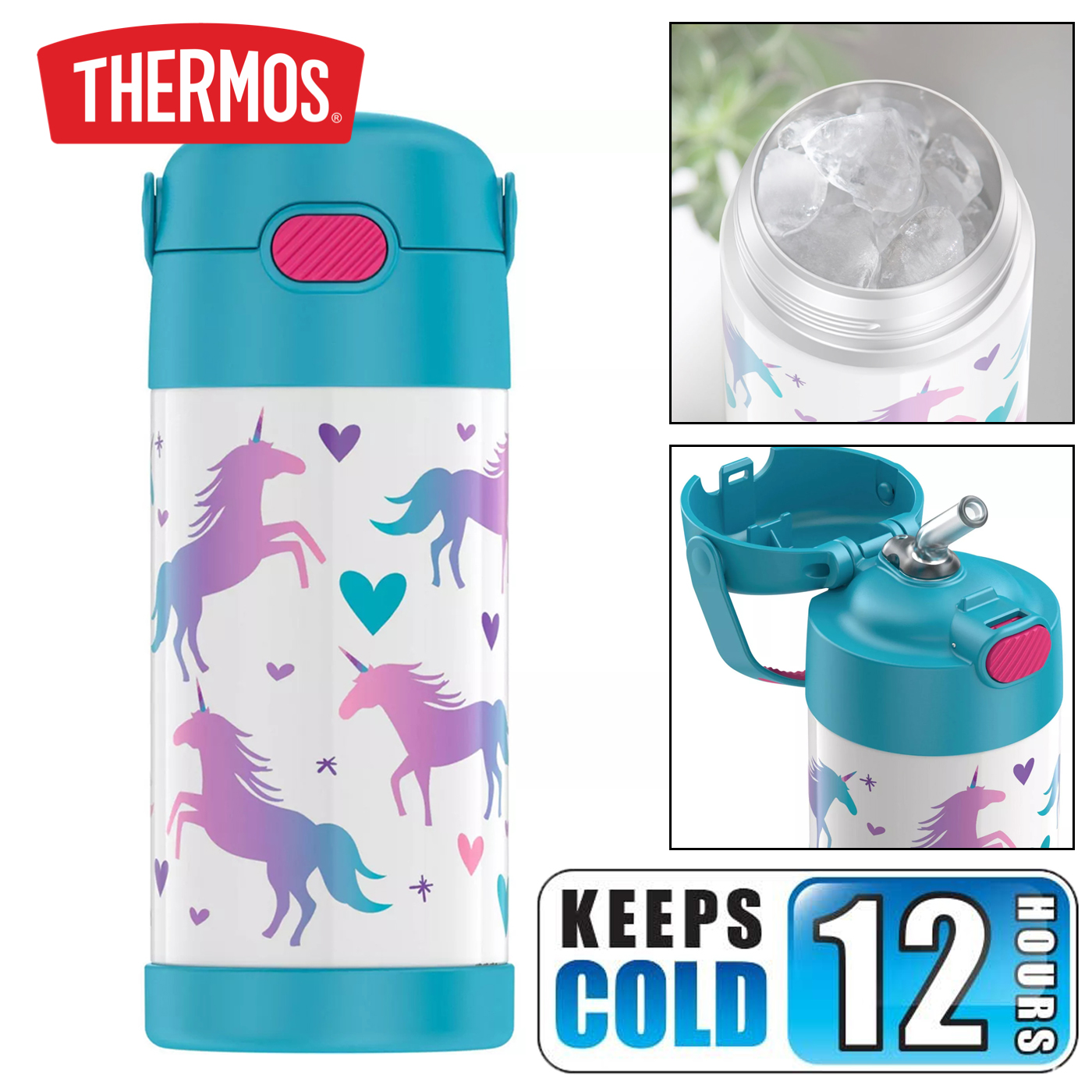 กระติกน้ำ เก็บความเย็น Thermos Unicorn 12oz FUNtainer Water Bottle with Bail Handle - Blue