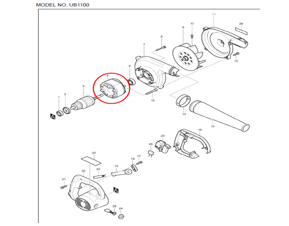 ฟิลคอยล์ เครื่องเป่าลม โบเออร์ Makita UB1102, UB1103 (แท้) ##(*)