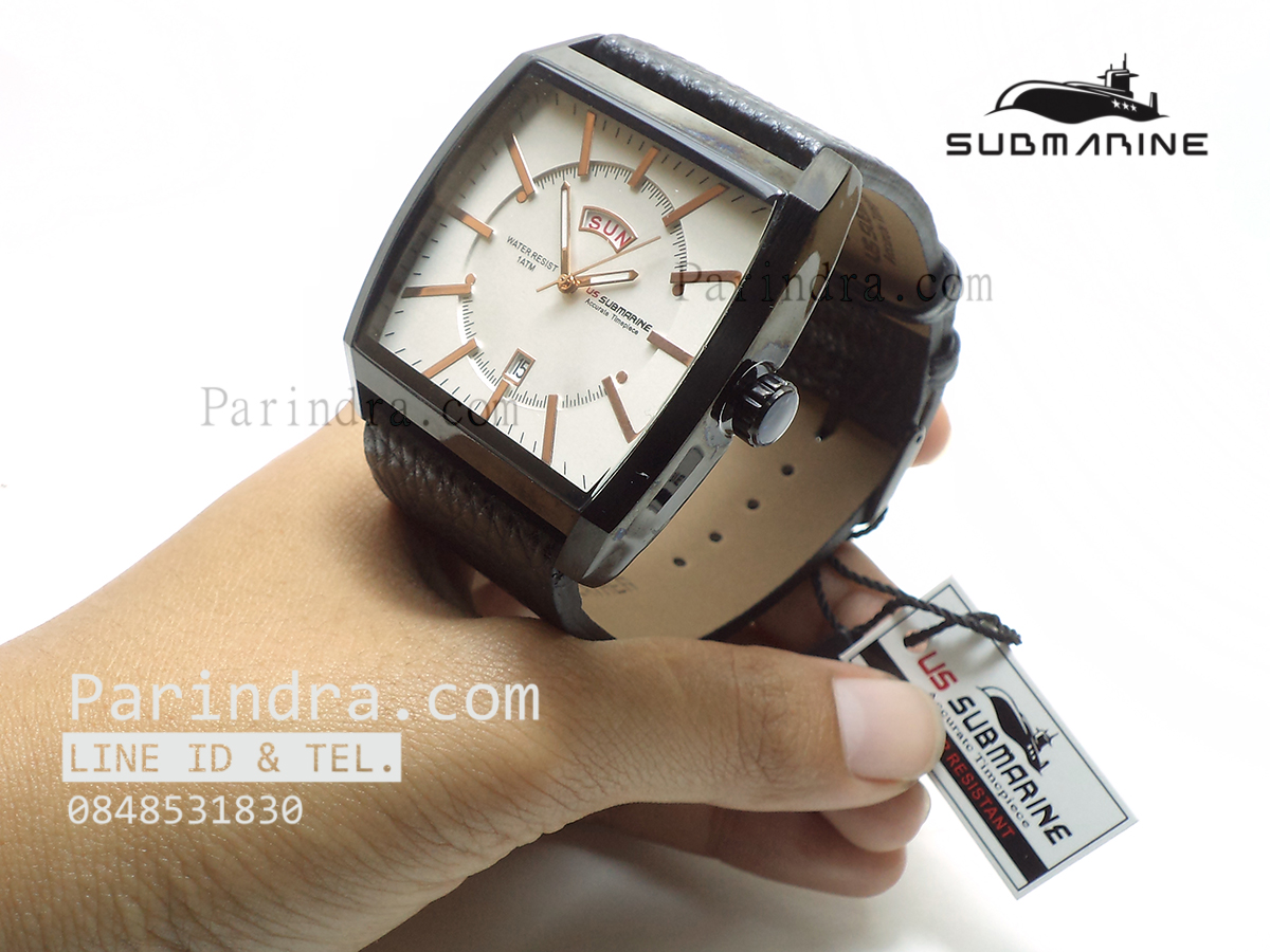 นาฬิกา US Submarine J103MDD ของแท้ 100 % สายหนังดำหน้าปัดขาวเข็มPink Gold