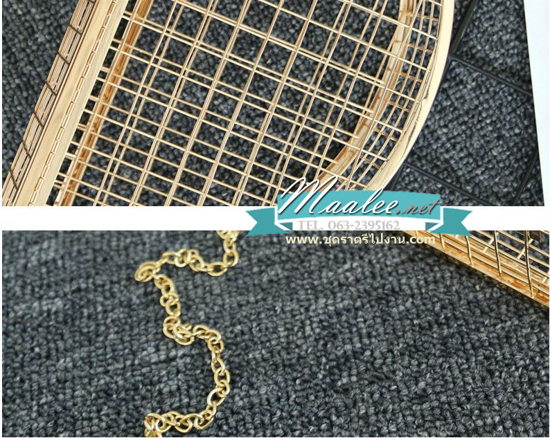 พร้อมส่ง Evening Clutch กระเป๋าออกงาน สีทอง แบบโปร่งลายตาราง ใส่ของได้เยอะ พร้อมสายโซ่
