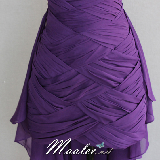 พร้อมส่ง ชุดราตรีสั้น&ชุดเดรสสั้น เกาะอกสีม่วง ผ้าชีฟองแต่งจีบกระโปรงแบบสานต่อกัน อกแต่งเลื่อมหรู ชายยาว (ปรับแก้ไซส์ได้)