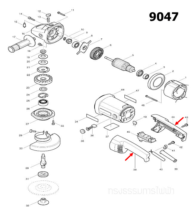 ด้ามสวิทช์ หินเจียร Makita-มากีต้า 9047 [#38, 44] Pn.182842-5 (แท้) ##