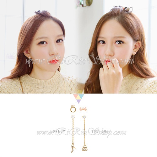 ต่างหูเกาหลีแท้ Set.4 ชิ้น รองเท้า, กระเป๋า, แหวน, โบว์
