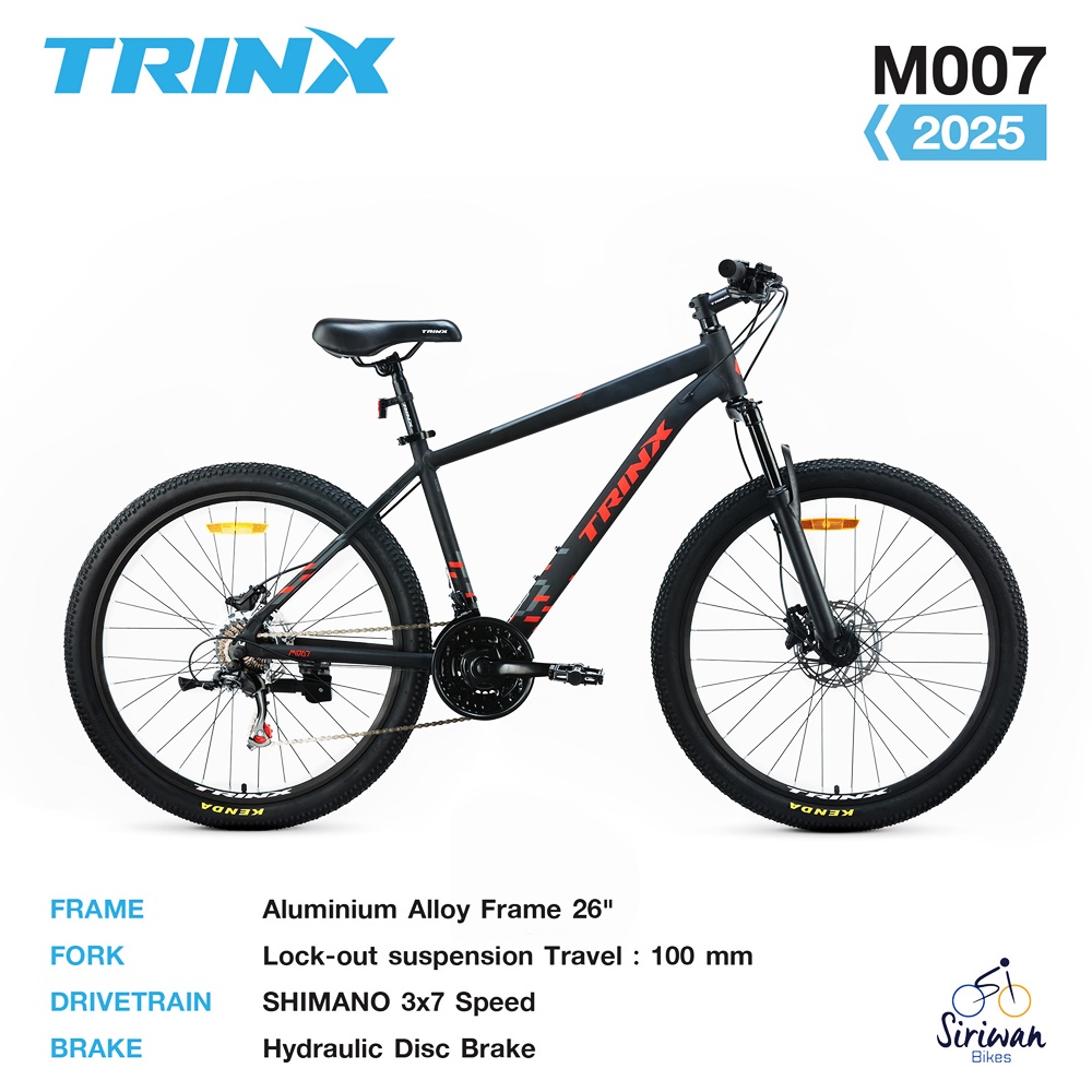 จักรยานเสือภูเขา TRINX รุ่น M007 เฟรมอลูมิเนียมซ่อนสาย เกียร์ Shimano 3x7 สปีด เบรคน้ำมัน NEW 2025