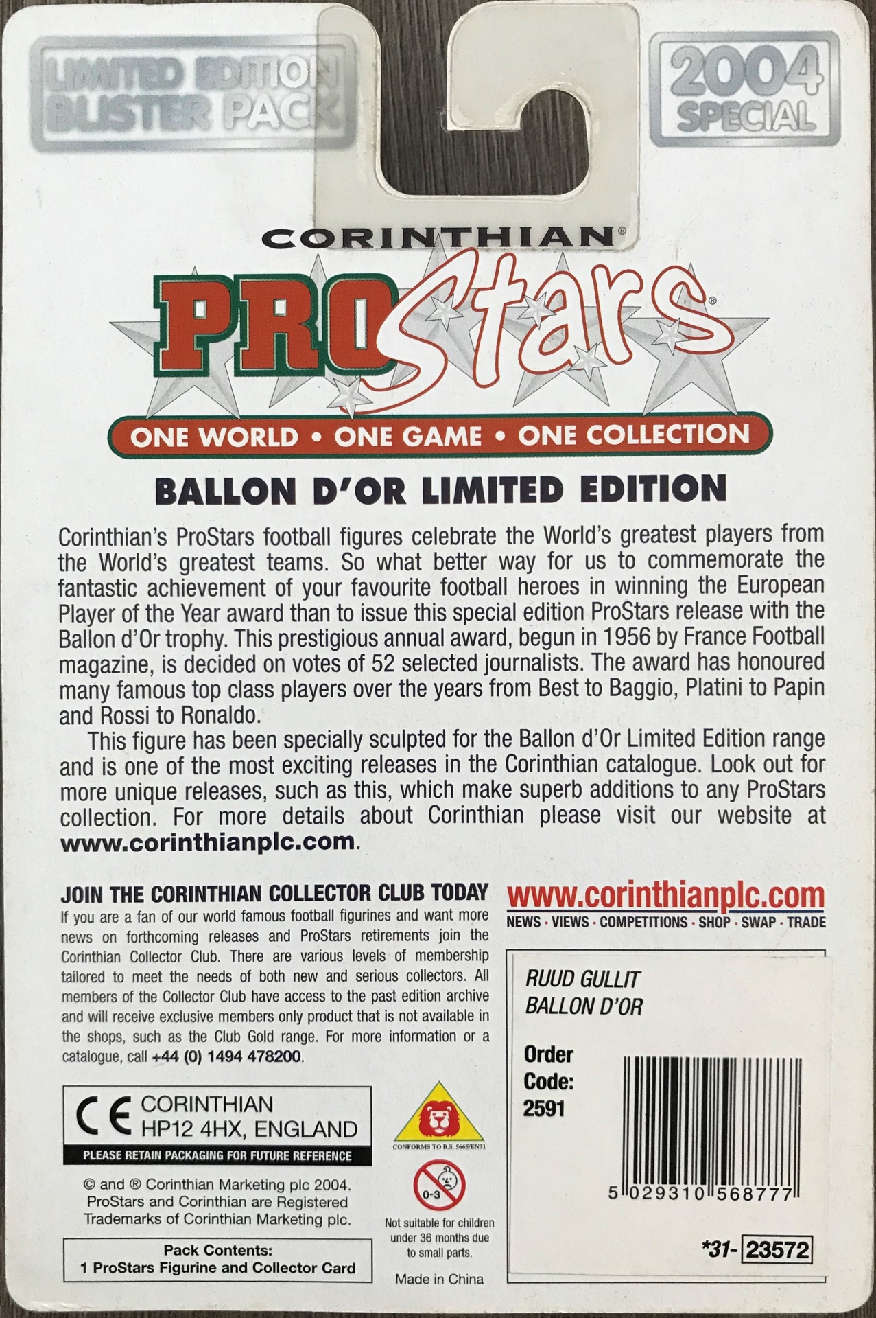 ตุ๊กตาโมเดลนักฟุตบอล ร.กุลลิท สโมสรเอซี มิลาน โครินเธียน โปรสตาร์ - Ballon d'Or Limited Edition Series ใหม่ / R.GULLIT AC MILAN Football Club Corinthian ProStars Football Figure - Ballon d'Or Limited Edition Series NEW