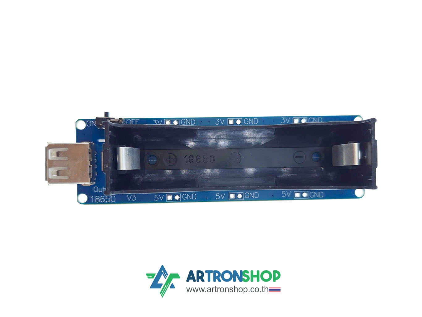 โมดูลชาร์จแบตเตอรี่ 18650 พร้อมช่องจ่ายไฟ 3V/5V USB Battery Shield V3