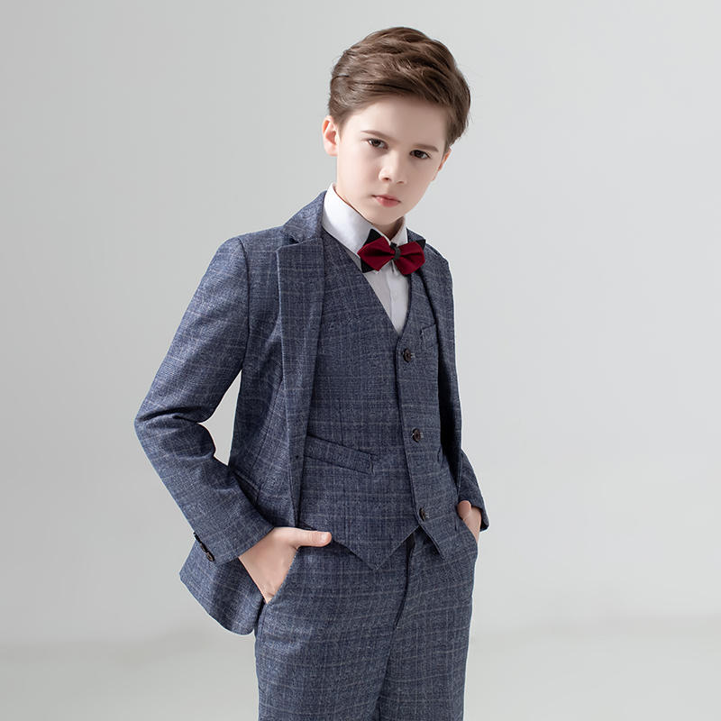 Pre-order ชุดสูทเด็กชาย สีเทาเข้ม ลายสก็อต