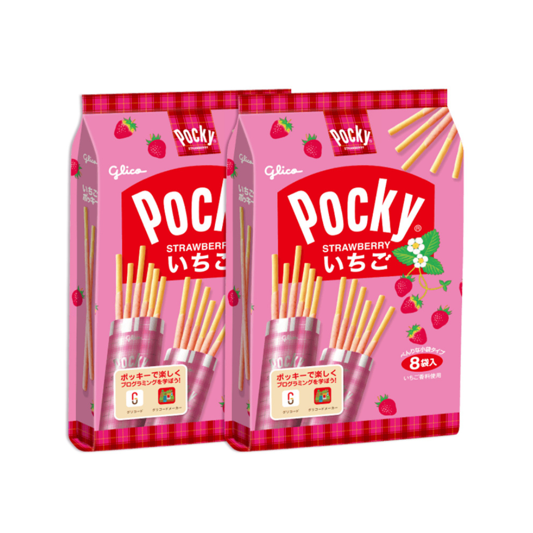 กูลิโกะ บิสกิตแท่งเคลือบช็อกโกแลต รสสตรอเบอร์รี่ Glico pocky strawberry บรรจุ 8 ซอง