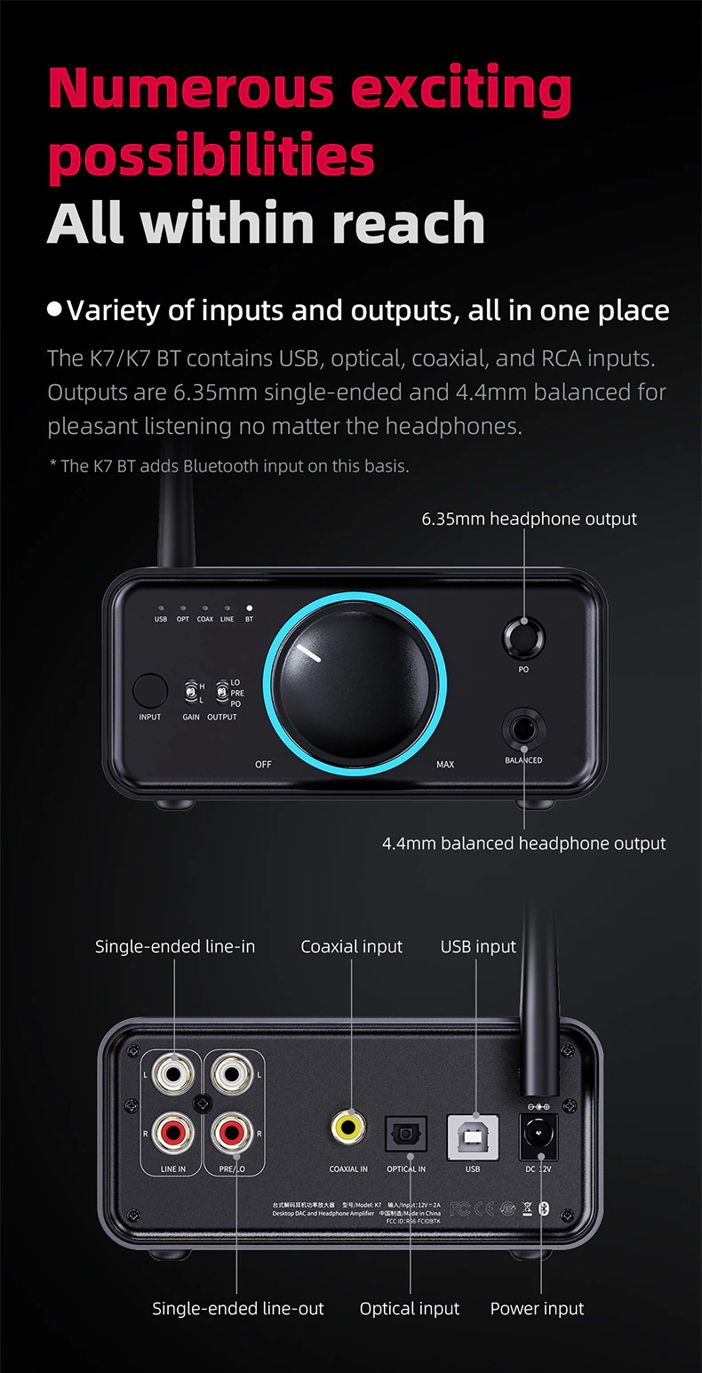 FiiO K7 BT True balanced Bluetooth DAC/Amp ตั้งโต๊ะ กำลังขับสูง ประกันศูนย์ไทย