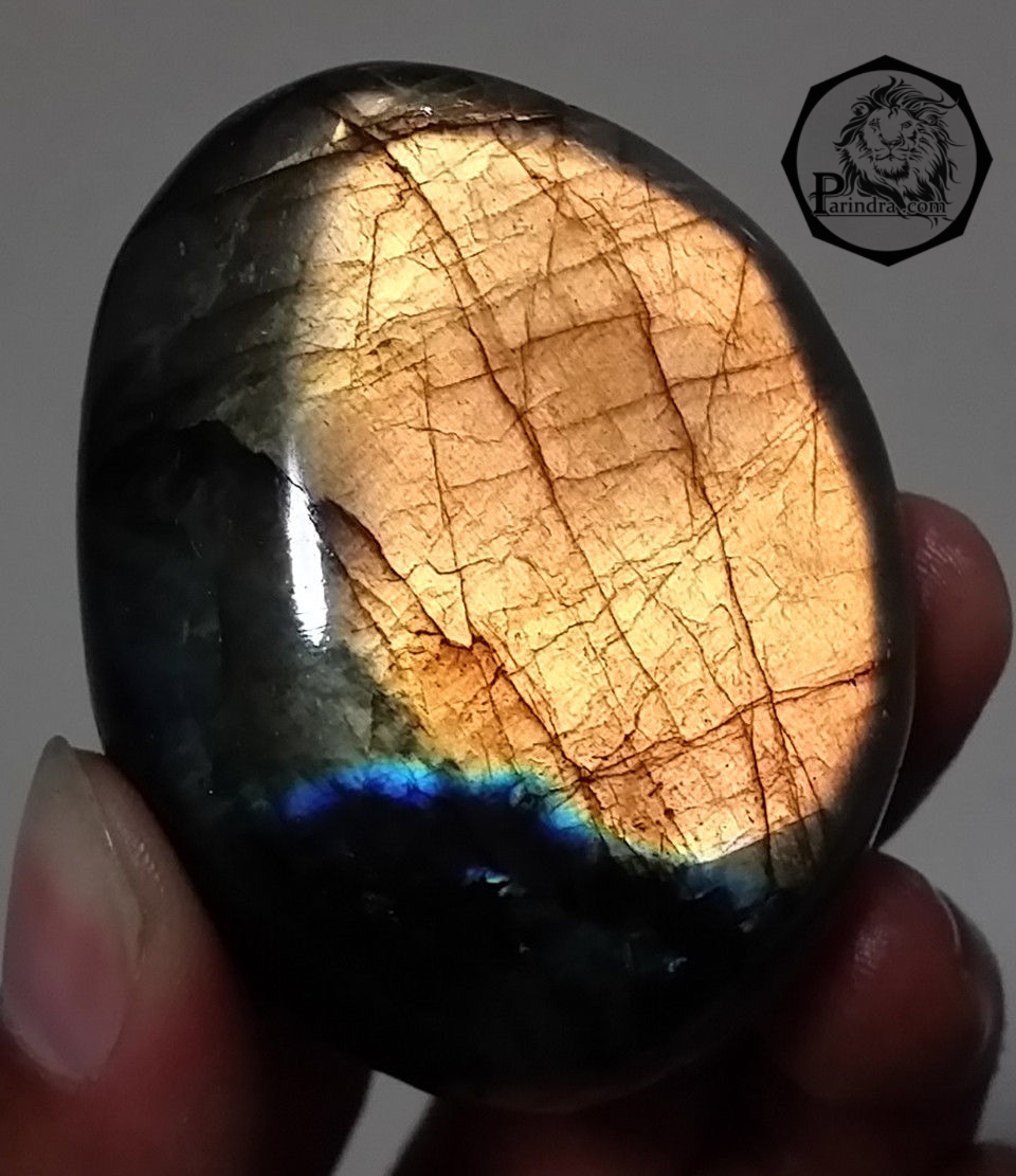 หิน ลาบราดอไลท์ (Labradorite) แบบขัด สวยคัดพิเศษ ประกายสีเหลืองส้ม #LA103