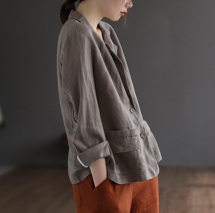 เสื้อสูทผ้าลินินแต่งกระเป๋า