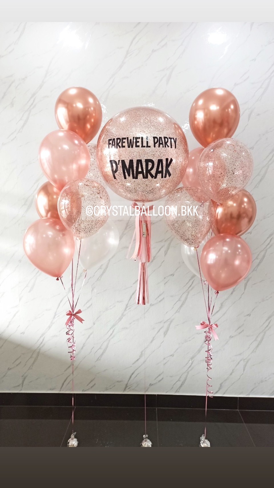 ลูกโป่ง อำลา Bubble ขนาด 24" Theme สีโรสโกล พร้อม ช่อลูกโป่ง ช่อ 7 ลูก 2 ช่อ,ลูกโป่งใส ใส่กลิตเตอร์ พร้อมตกเเต่ง สามารถเปลี่ยนสีลูกโป่ง/เปลี่ยนข้อความ/เปลี่ยนขนาดได้