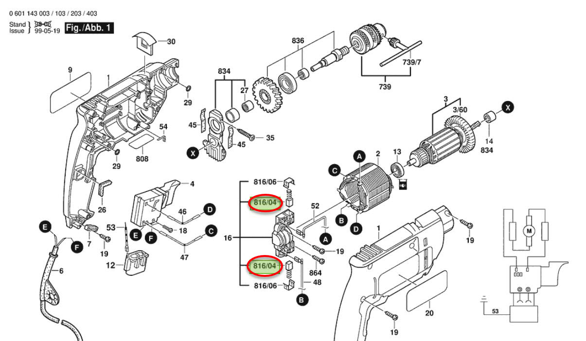 แปรงถ่าน Bosch บอช GBM400 P/N.2604321905 (แท้) ##