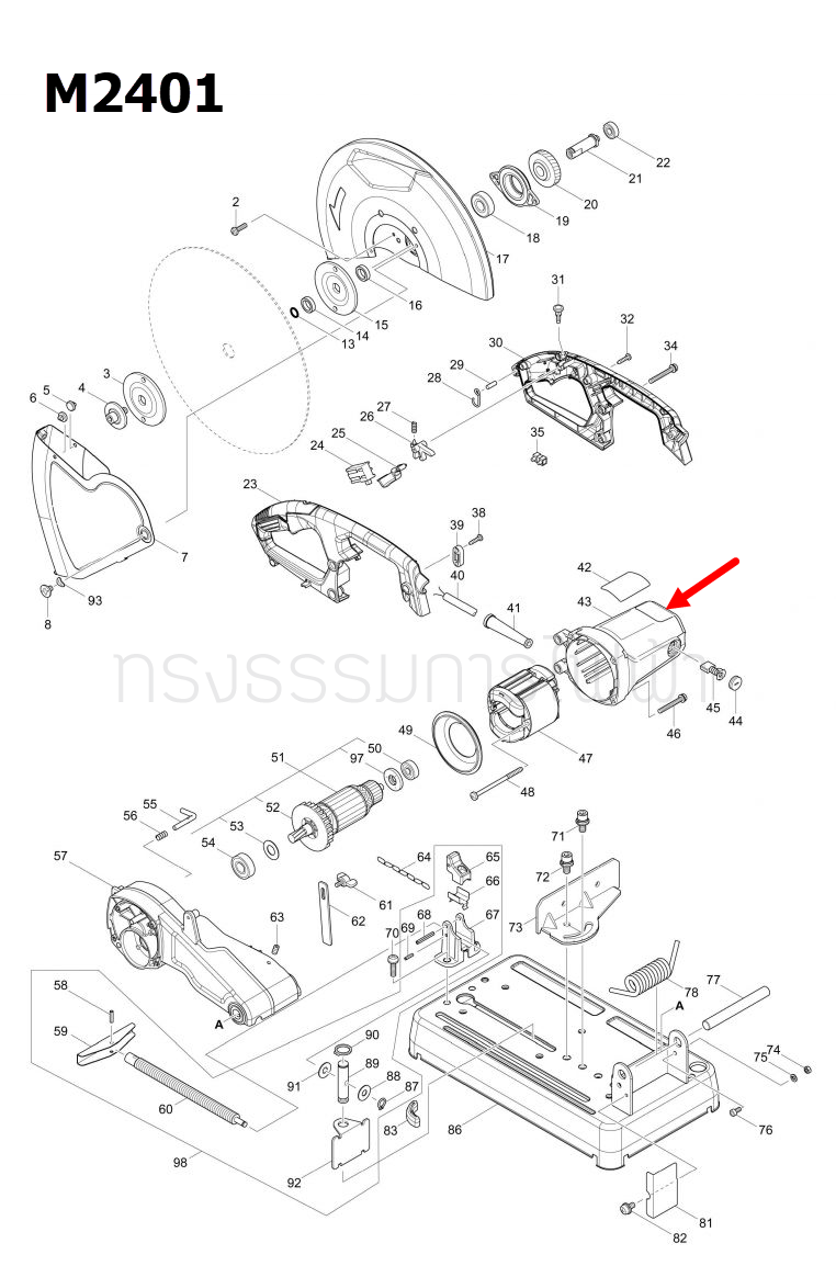 เสื้อมอเตอร์ แท่นตัดไฟเบอร์ Makita มากีต้า M2401, M2402, M2403 Pn.140X63-9 (แท้) ##