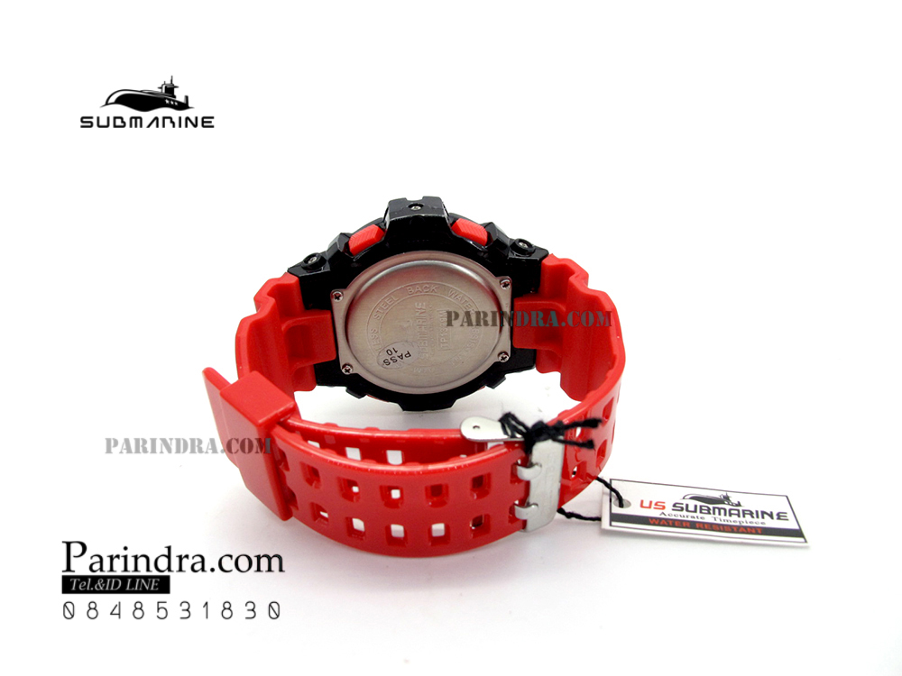 นาฬิกา US submarine TP1329M สีแดง-ดำ พื้นหลังดำ ระบบดิจิตอล สายซิลิโคนผิวมัน