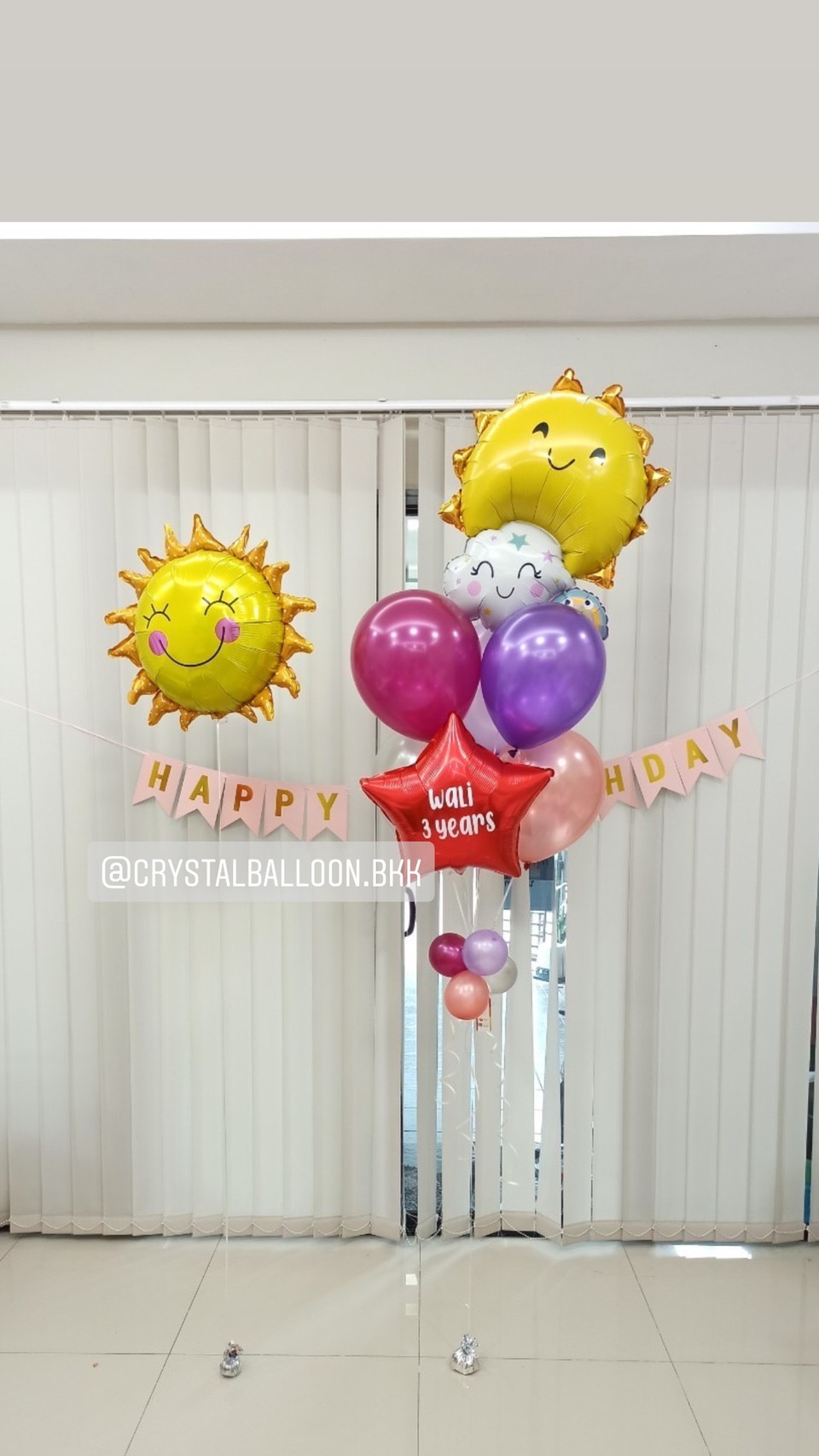 ลูกโป่ง วันเกิดเด็ก ช่อลูกโป่งฟอยล์พระอาทิตย์+ก้อนเมฆ 1 ช่อ พร้อมตกแต่ง ฟอยล์พระอาทิตย์ 1 ชิ้น,ป้ายธง Happy Birthday สามารถเปลี่ยนสีลูกโป่ง/เปลี่ยนข้อความ/เปลี่ยนฟอยล์ตกแต่งได้